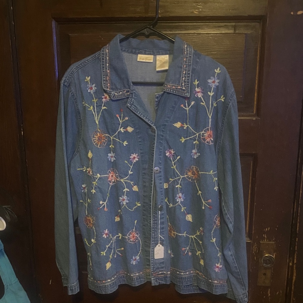 Bobbie Brooks Blue Floral Embroidered Jean Jacket